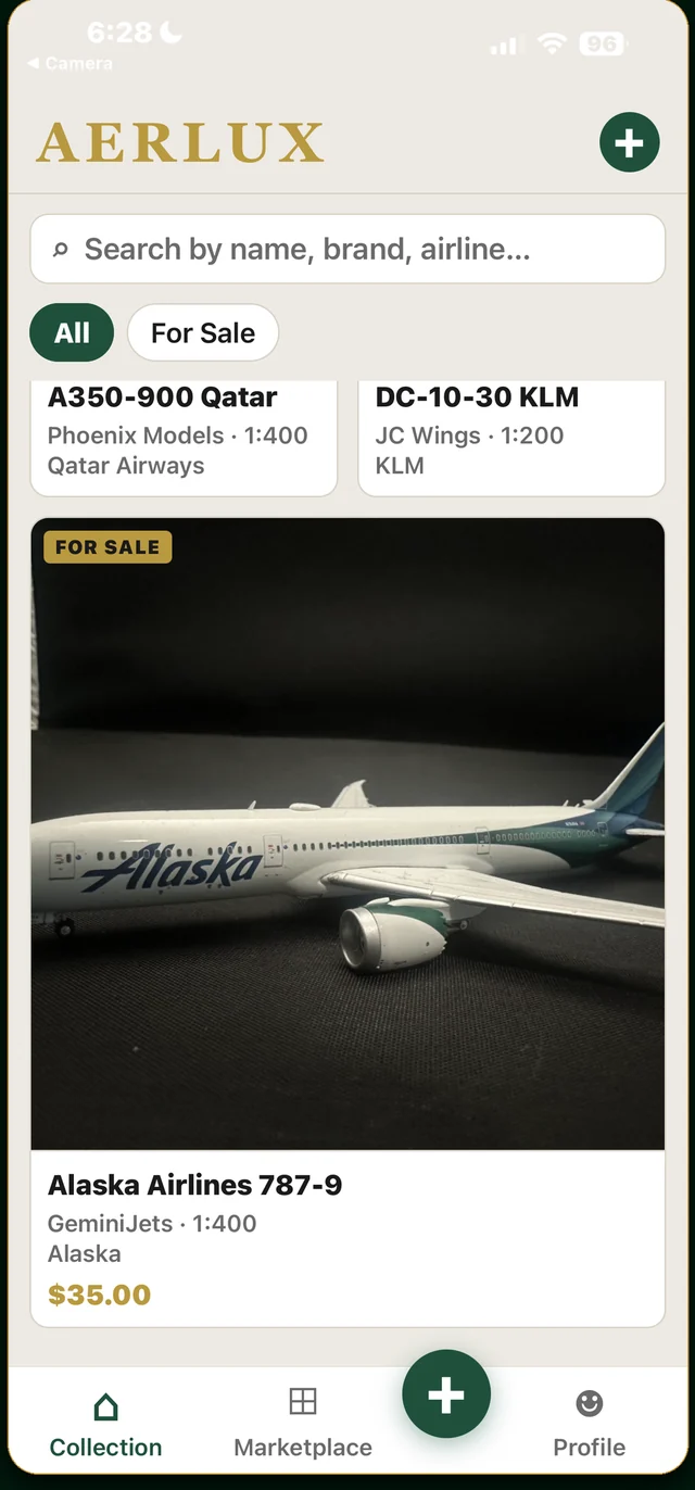 The Aerlux app — your collection, catalogued